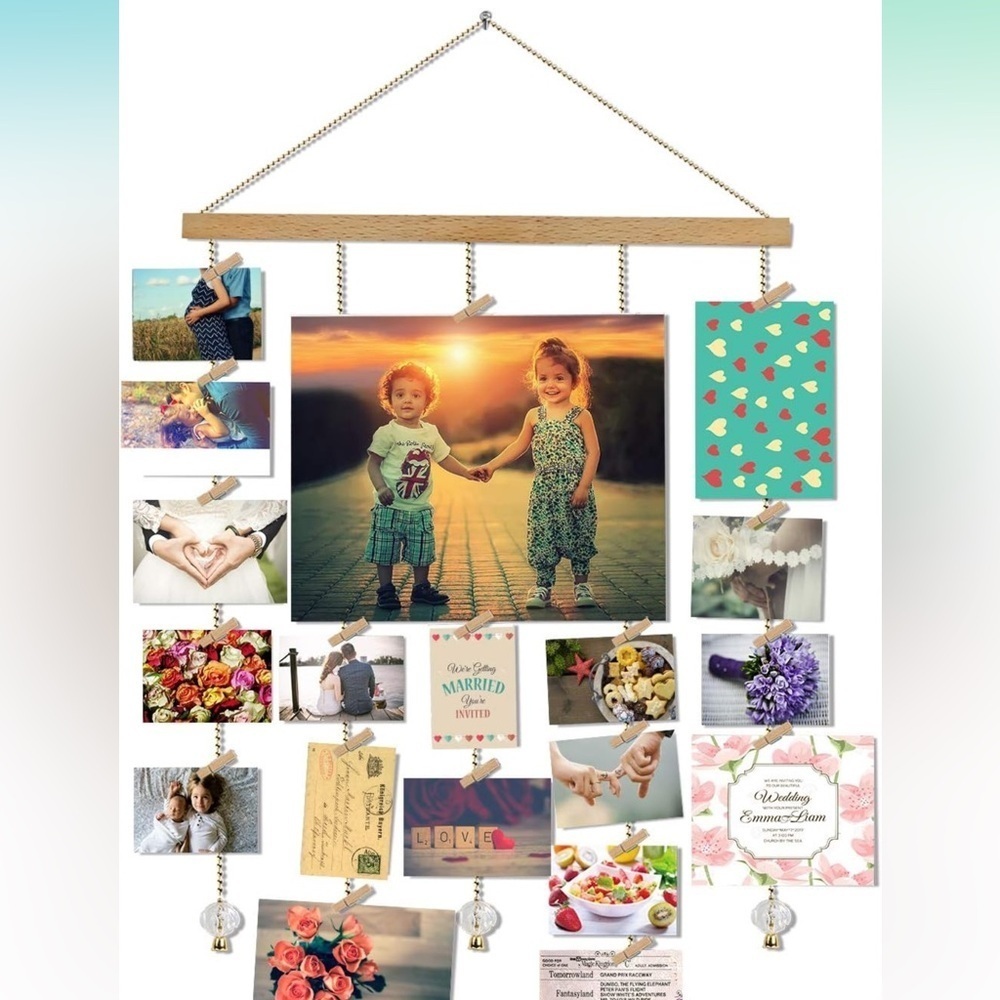 Hanging clothes pin picture display
